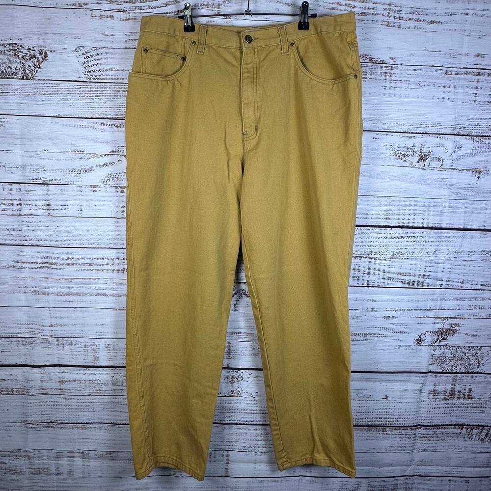 Mens VTG 90s Sostanza Yellow Gold Straight Denim Jeans Baggy Cotton 38x30